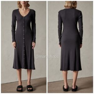 James Perse Black Ribbed Cardigan Dress